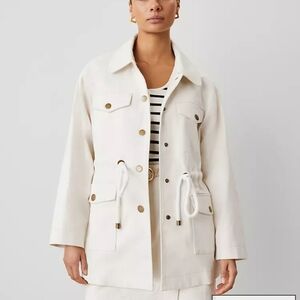 Ann Taylor Off-White Utility Jacket with Brass Accents